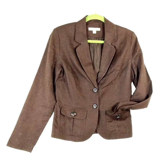 Merona Blazer Women's S Brown Linen Long Sleeve Lined Pockets 3 Buttons Classic - Picture 1 of 8